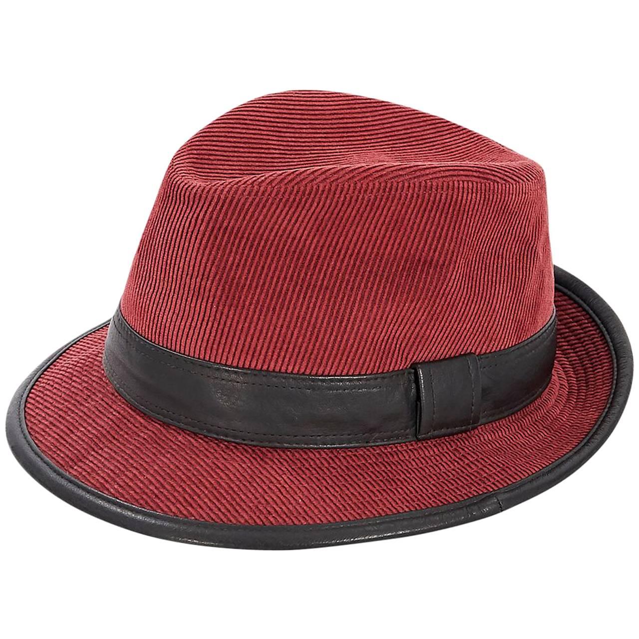 Red & Black Hermes Corduroy Trilby Hat
