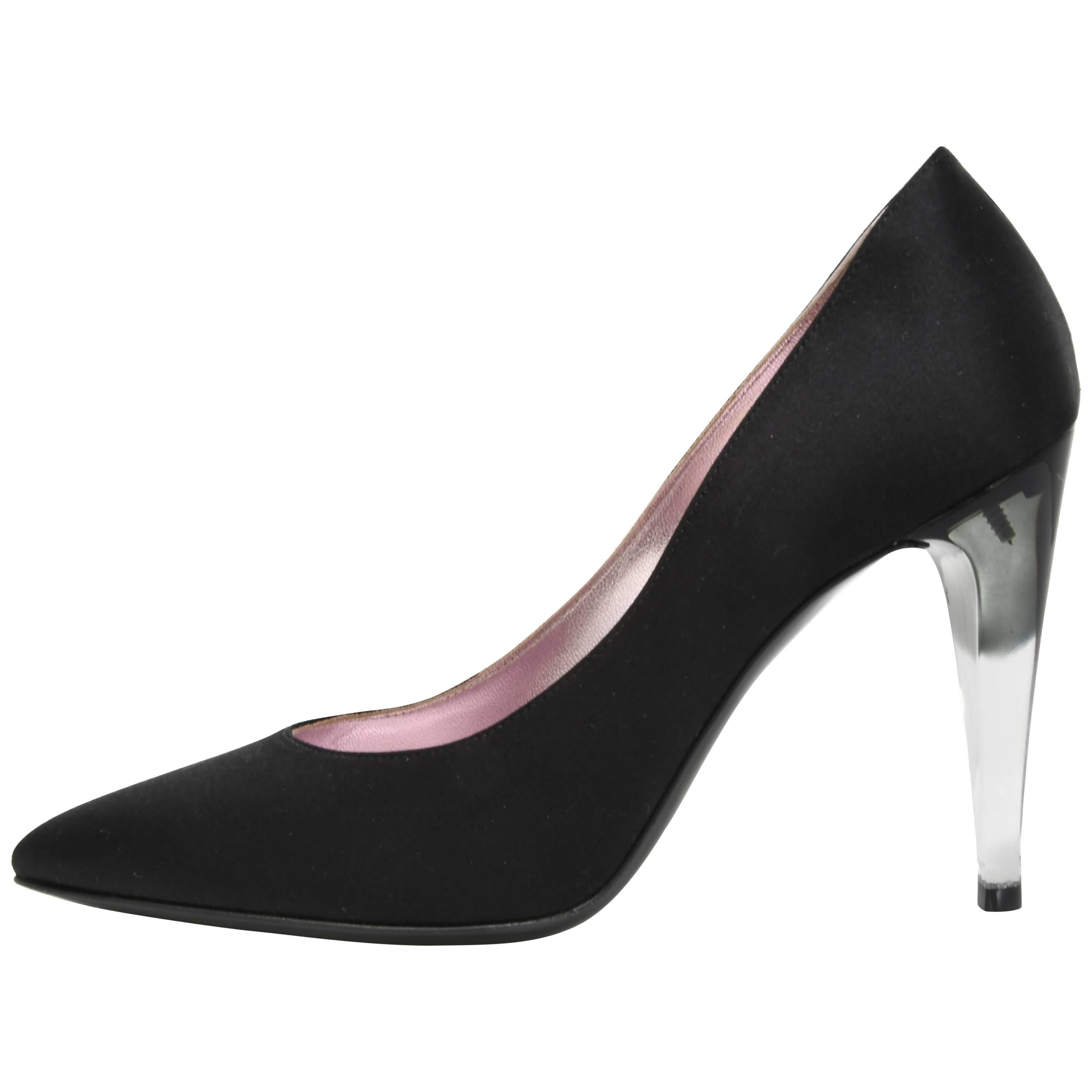 Chanel Black Satin Pumps with Gradient Lucite Heels Size 37  For Sale