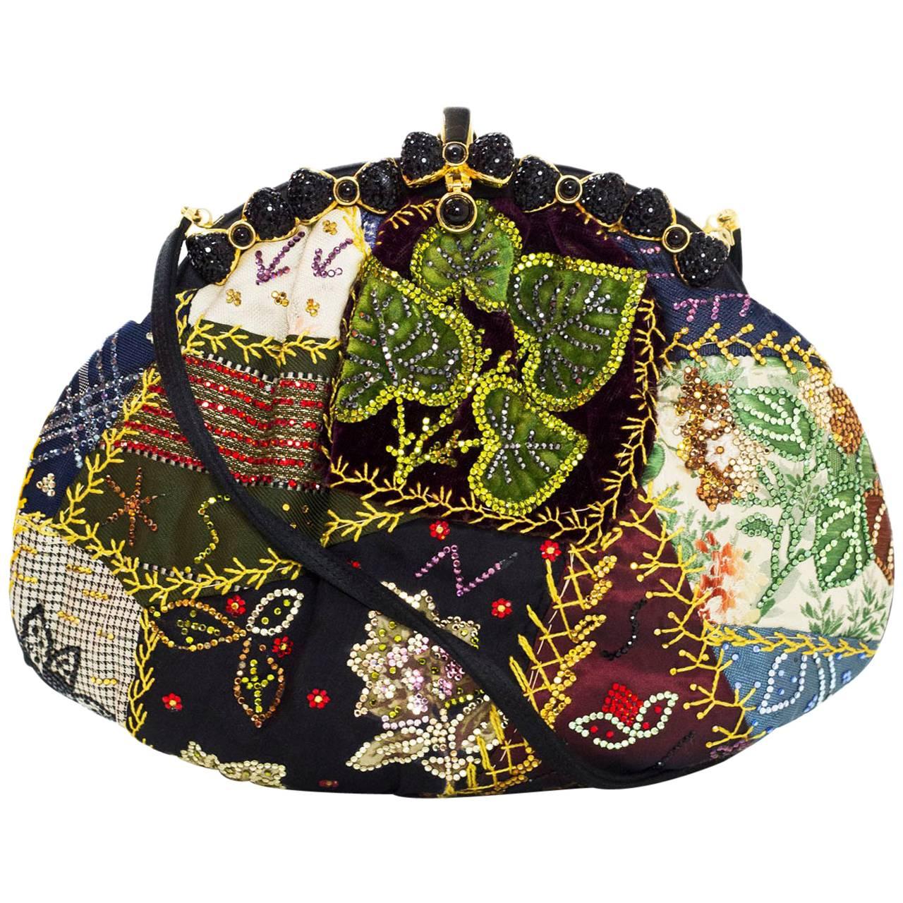 Judith Leiber Multicolor Silk & Crystal Embroidered Clutch/Crossbody Bag