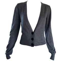 Cardigan Lanvin Hiver 2006 en alpaga et soie gris anthracite à boutons