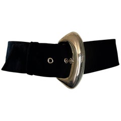 1990s Thierry Mugler Vintage Black and Silver Avant-Garde Wool Belt