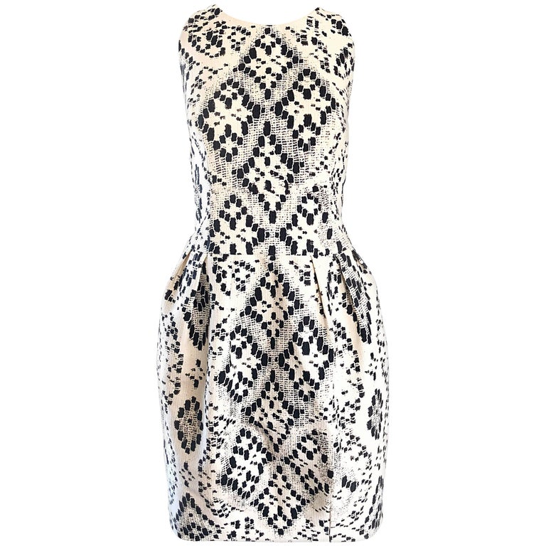 Giambattista Valli Size 10 12 Resort 2012 Black White Abstract Sleeveless Dress