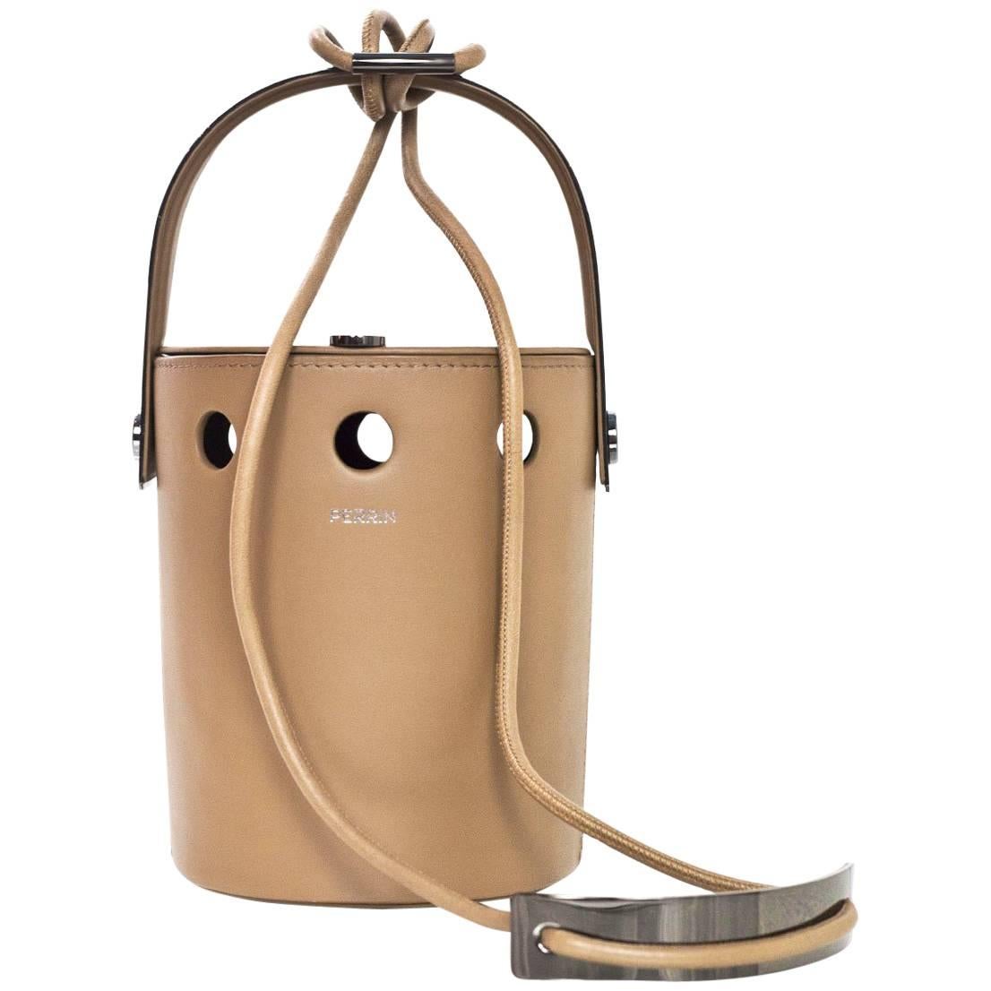 Perrin Taupe Calf Leather Le Mini Seau Structured Bucket Bag