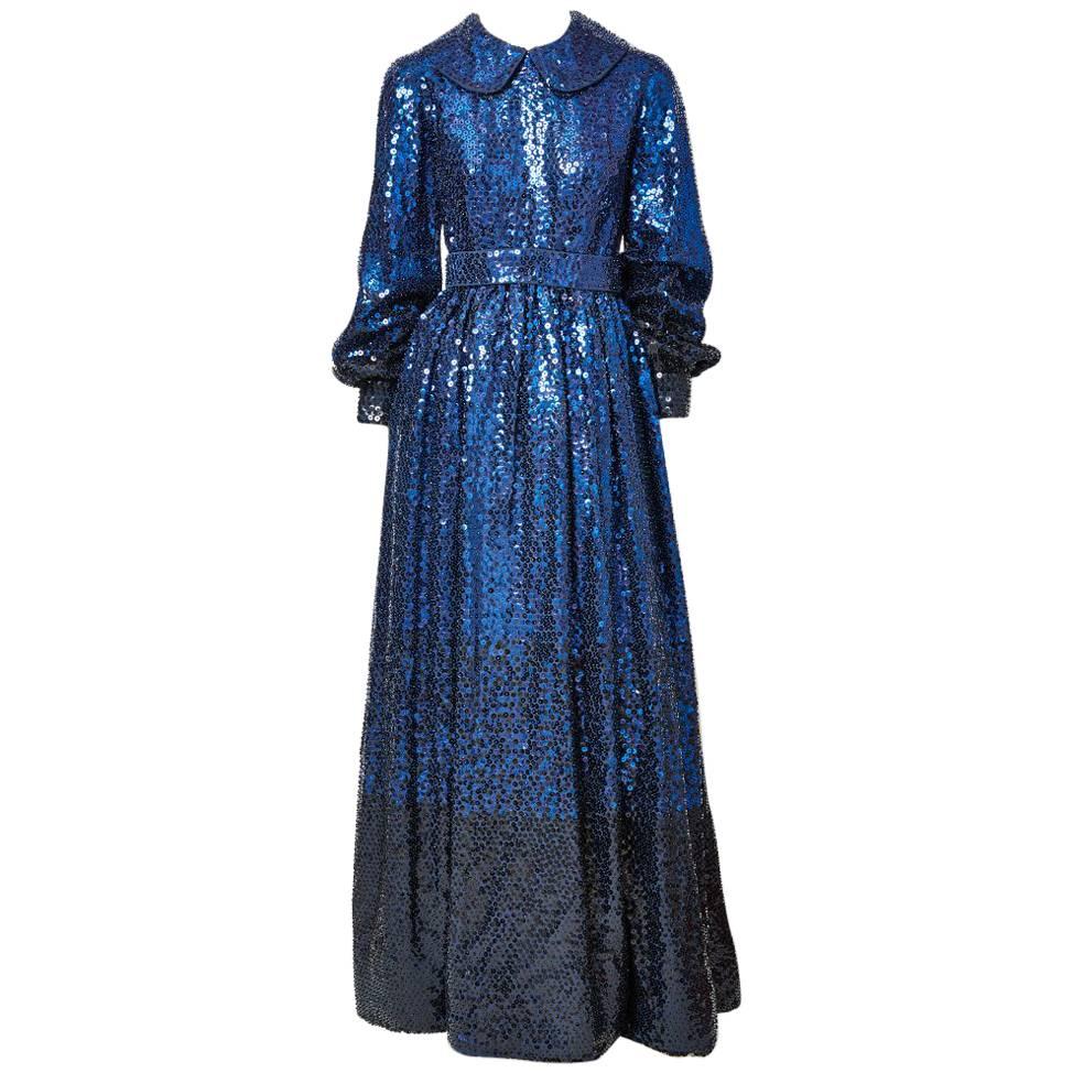 Donald Brooks Sapphire Blue Sequined Gown