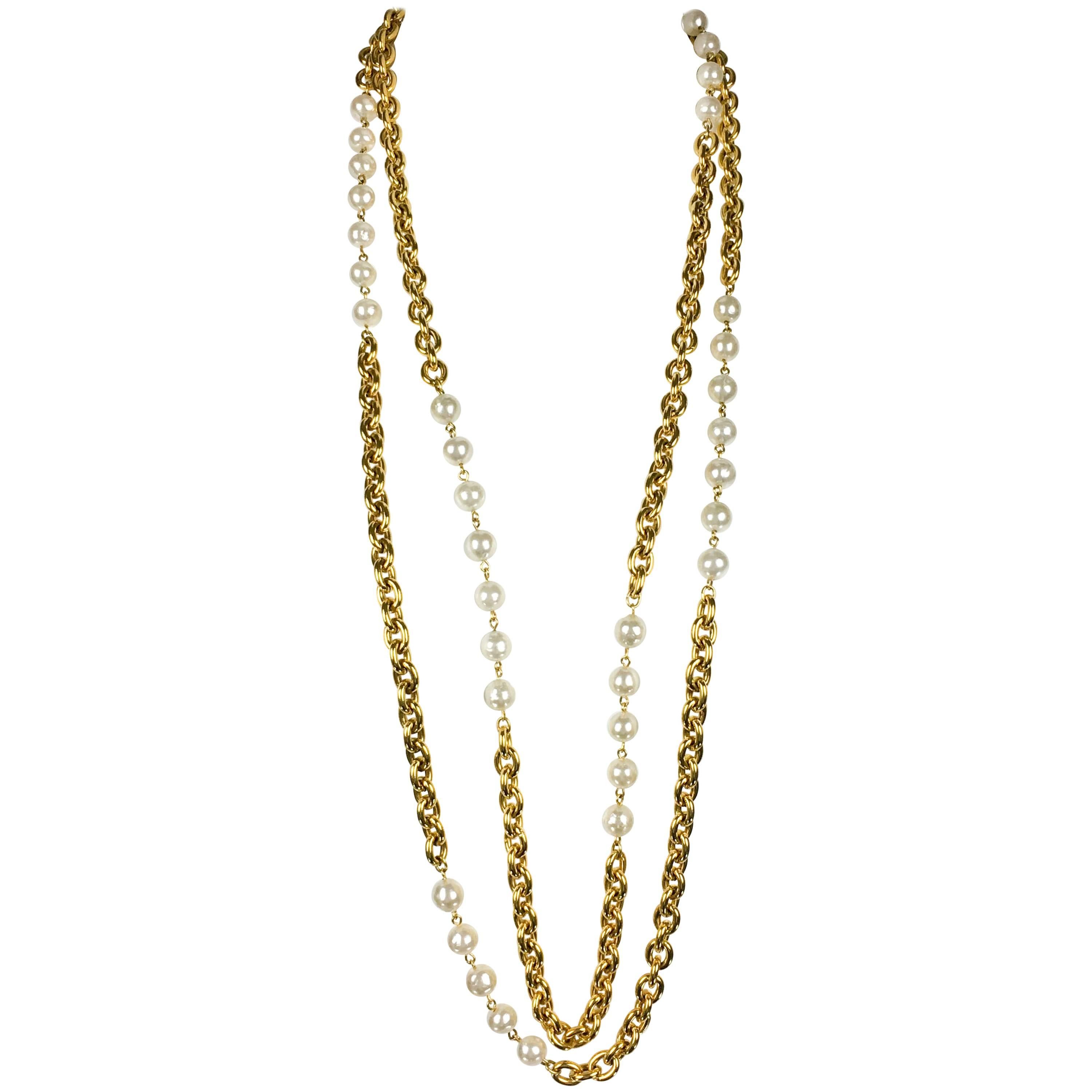 Chanel Double-Strand Gilt Chain and Pearl Sautoir Necklace, 1984 