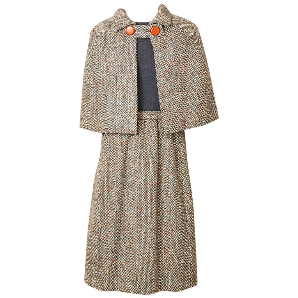 Norell Tweed Day Dress with Capelet