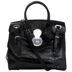 Ralph Lauren Black Crocodile Ricky 33 Satchel Bag with Strap