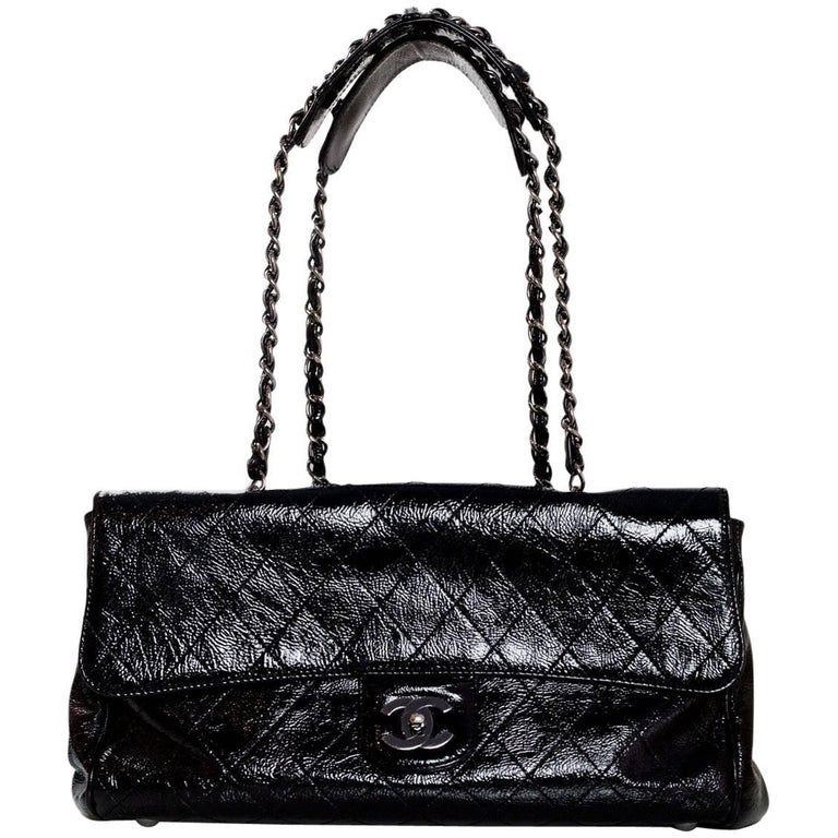 Chanel Black Crackled Patent Leather Ritz Quilted Flap Bag For Sale at ...