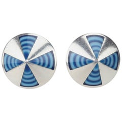 C.1970 Sterling Silver Taxco Mexico Op Art Earrings