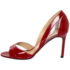 Manolo Blahnik Red Patent Open-Toe d'Orsay Pumps Sz 38 with Box