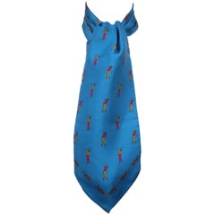 Vintage 1960's Italian Silk Men's Ascot Cravat Necktie With Golfer Motif