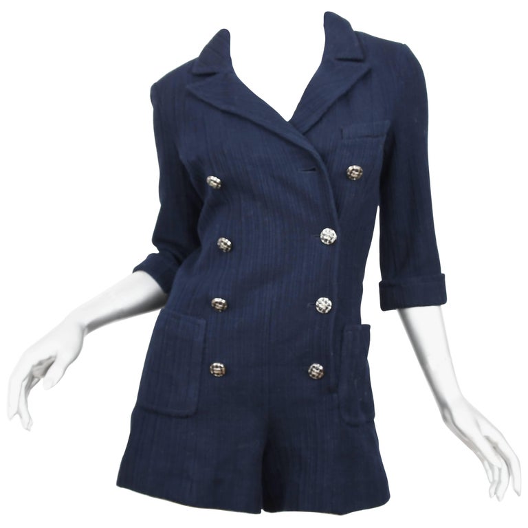 Chanel Navy Double Breasted Romper with Elbow Length Sleeves at 1stDibs