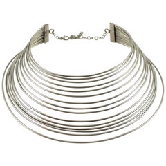 Vintage Rare Jean Paul Gaultier Signed Modernist Silvered Metal Necklace