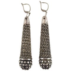 Oversized Jean Paul Gaultier Paris Ethnic Silvered Metal Pierced Earrings