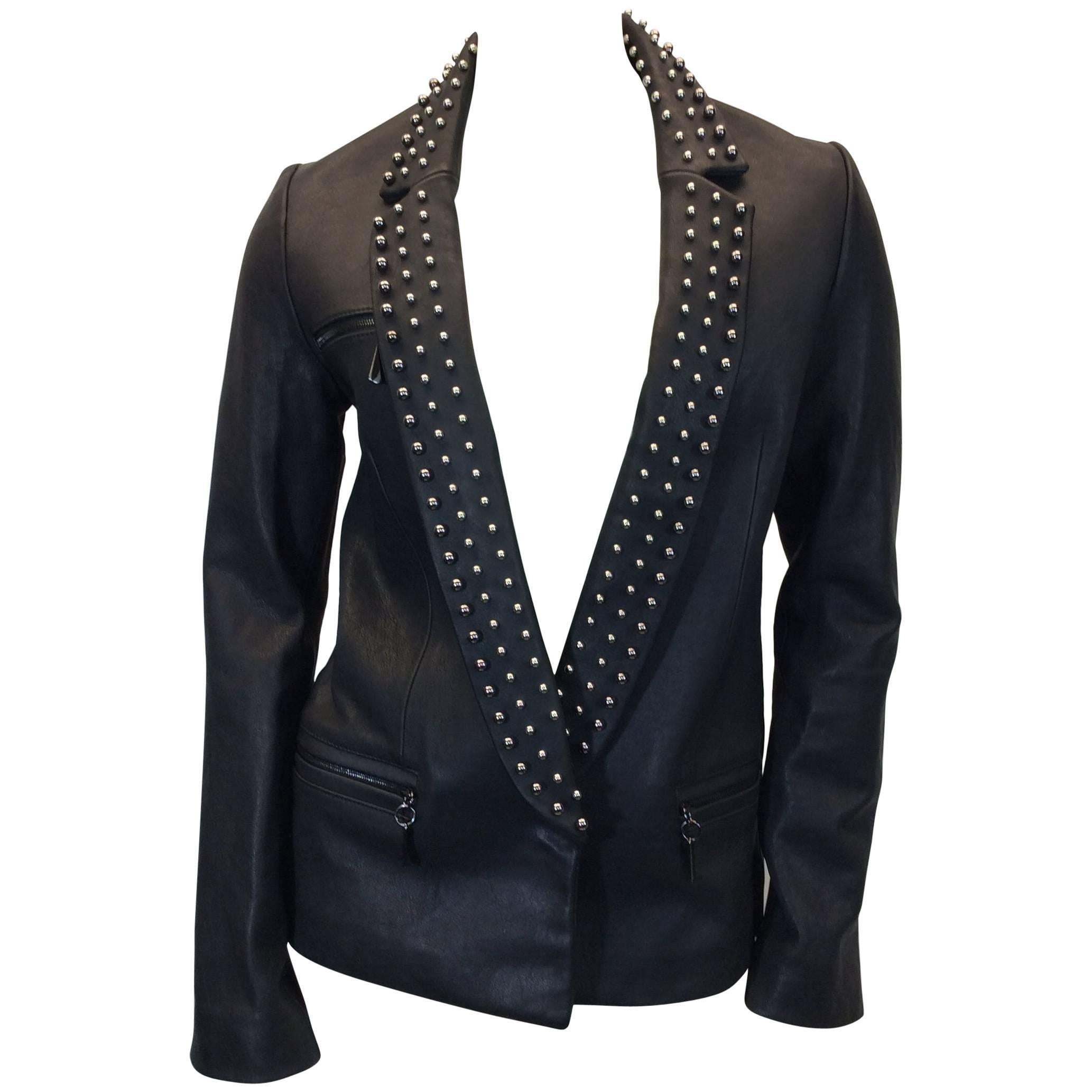 Thomas Wylde Leather Studded Black Blazer For Sale