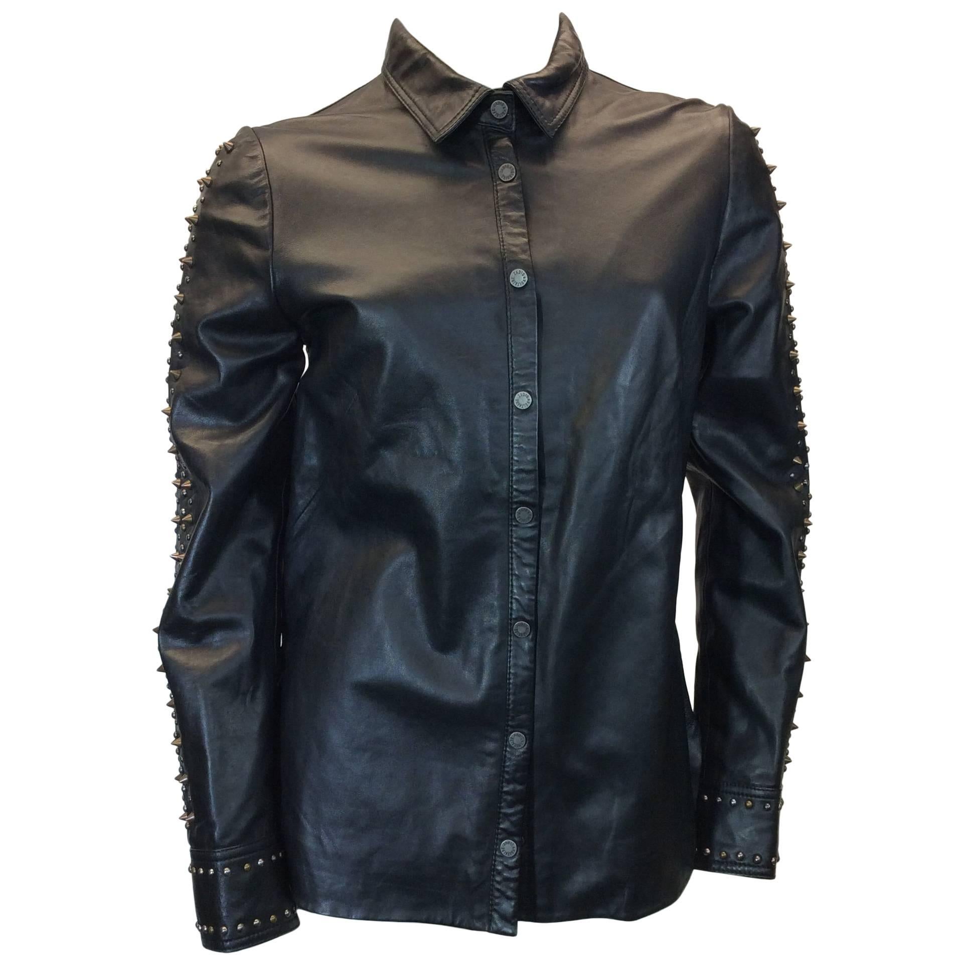 Zadig & Voltaire NWT Leather Snap Button Down Embellished Top For Sale