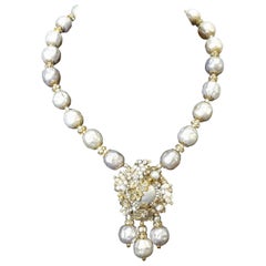 Miriam Haskell Vintage Faux Pearl Drop Necklace, 1950s 