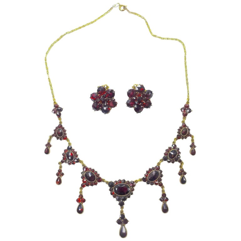 1920s Vintage Art Deco Garnet Gold Necklace and Earrings at 1stDibs ...
