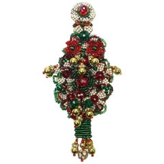 Vintage Signed ANKA Multi-Color Stone Christmas Tree Brooch