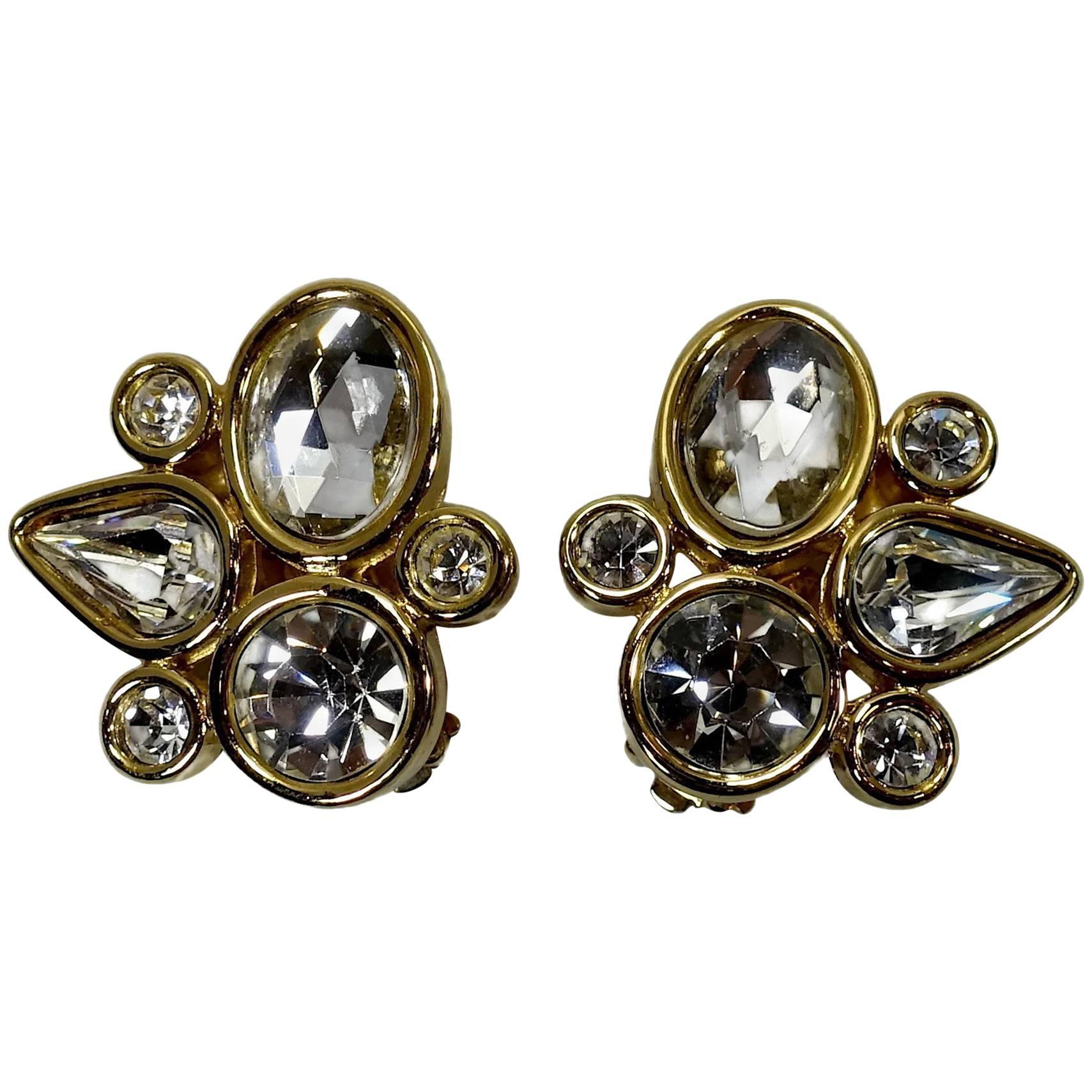 Givenchy Vintage Abstract Crystal Earrings For Sale