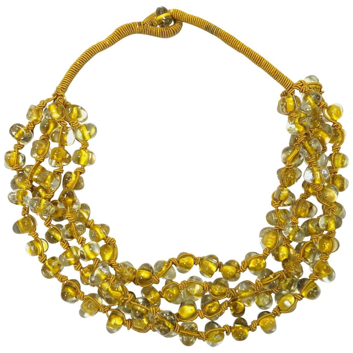 Art Deco Vintage Czech Glass Handmade Silk Thread Four Strand Necklace For Sale