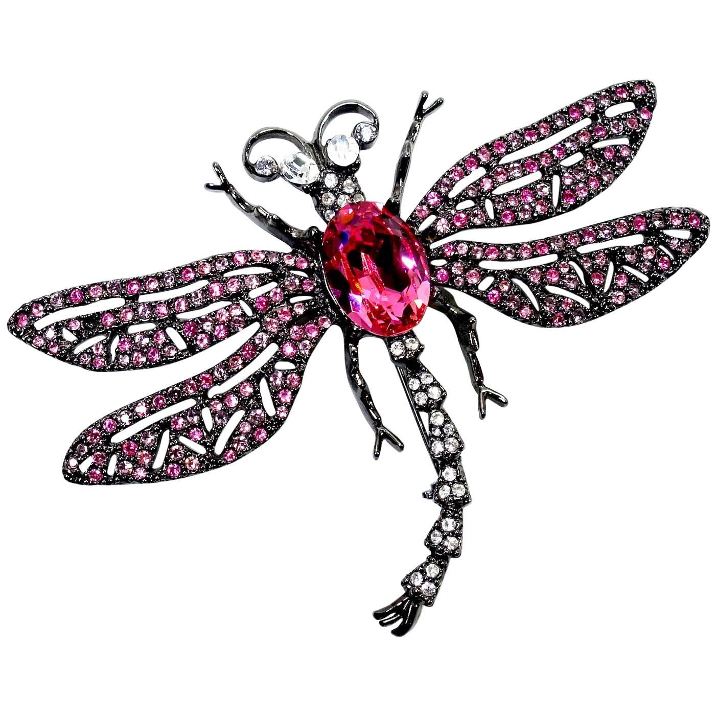 Kenneth Jay Lane KJL Pink Dragonfly Brooch