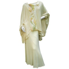  Artisan Hand Painted Batwing Tunic and Gown Ensemble, circa 1980s