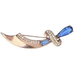 1940s Sterling Vermeil Scimitar Sword Brooch