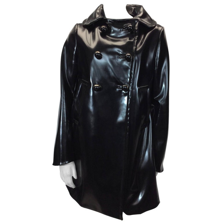 Prada Black Patent Rain Coat With Removable Wool Collar For Sale at 1stDibs
