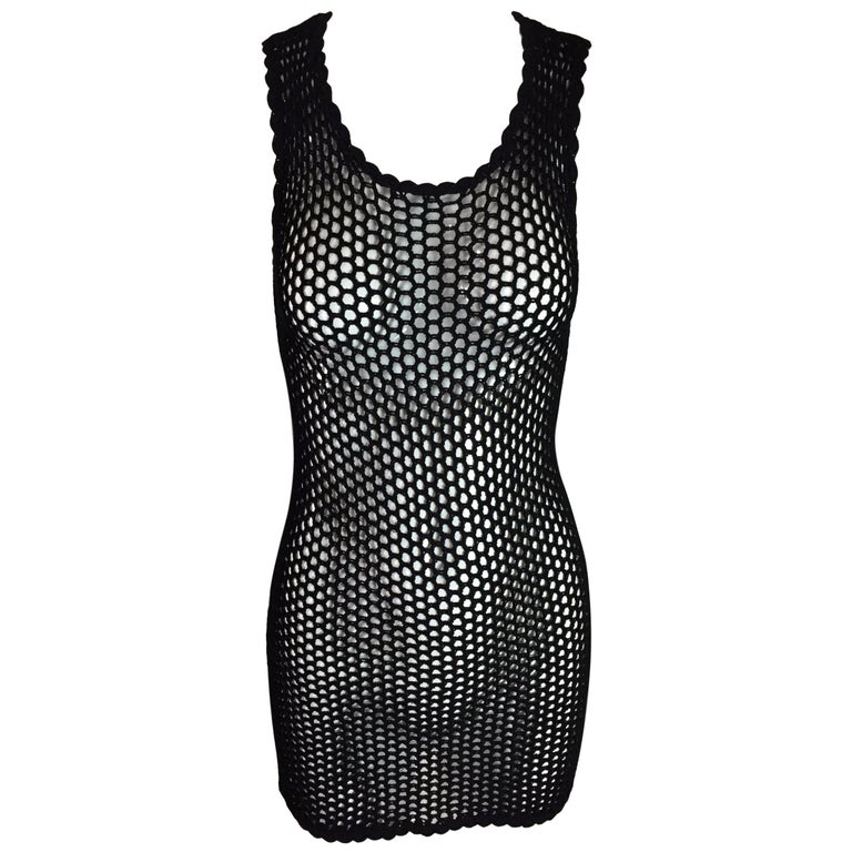 2001 Dolce and Gabbana Black Sheer Fishnet Mesh Mini Dress 40 XXS-M at ...