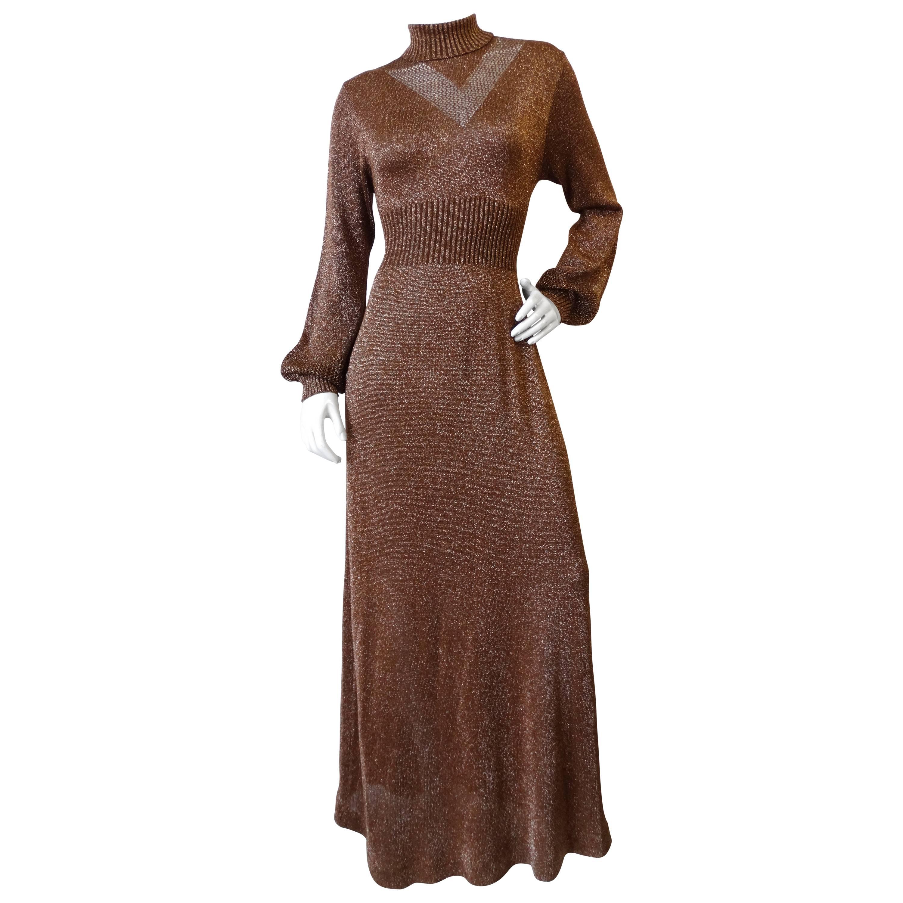 1970s Wenjilli Bronze Metallic Lurex Dress 