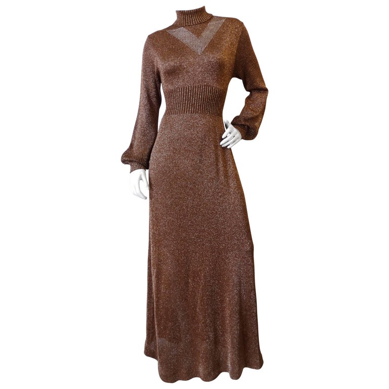 1970s Wenjilli Bronze Metallic Lurex Dress For Sale at 1stDibs