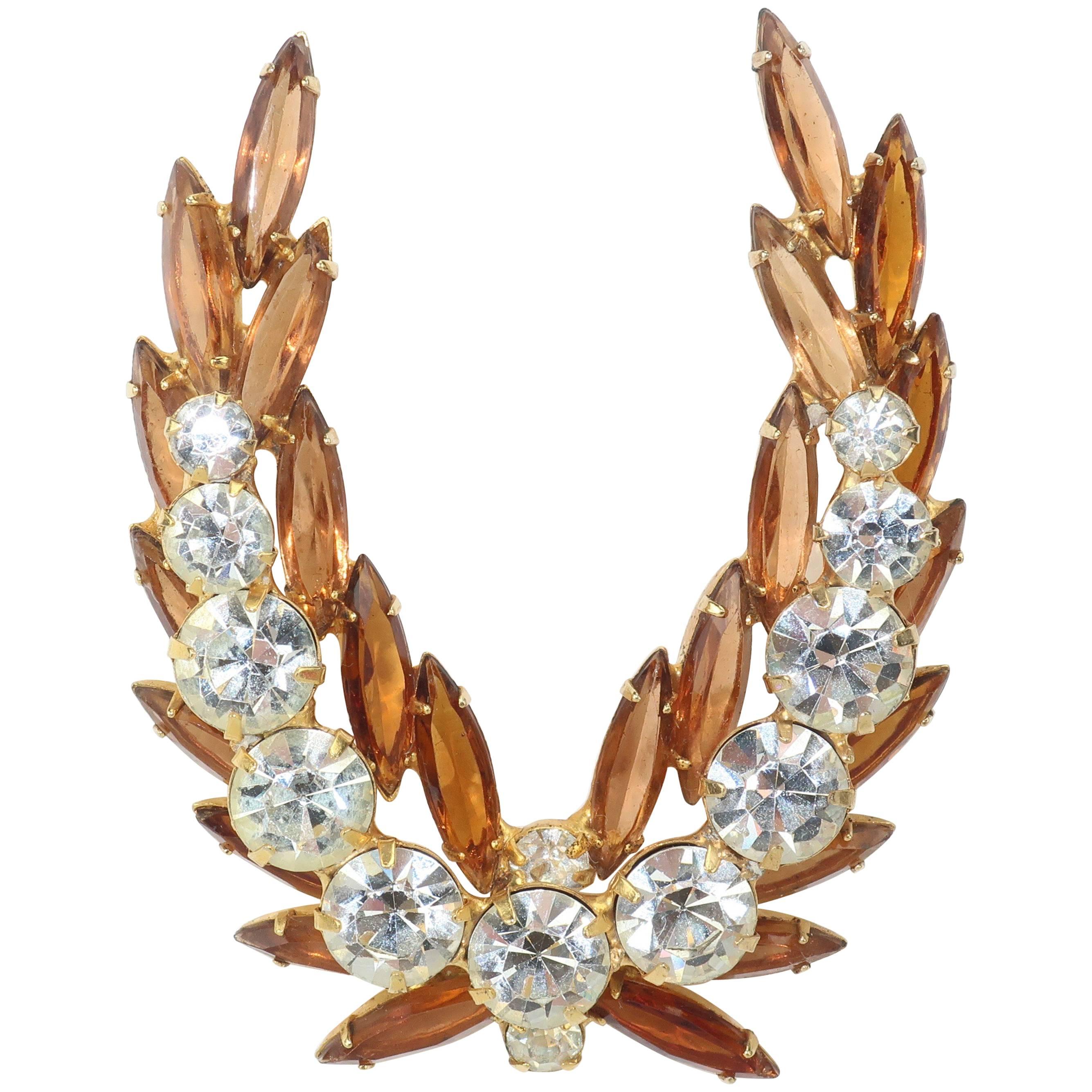 Regal 1950's Laurel Leaf Rhinestone Brooch