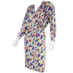 Retro 1980's Chanel Silk Dress with Painterly Coco Print