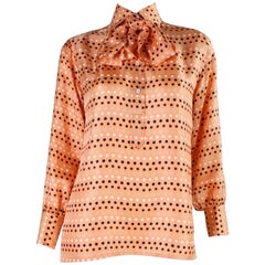 1970's Valentino Polka-dotted Silk Blouse with Sash