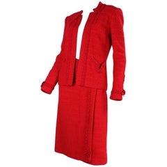 1980's Adolfo Red Boucle Suit with Silk Detailing