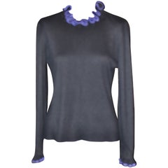 Early 1990s Black Oscar de la Renta Angora and Silk Sweater 12 US