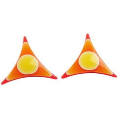 Oversized Pop Art Lucite Clip-on Earrings Triangle Shape Sunny Colors