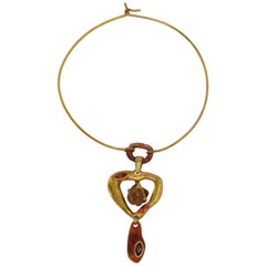 Christian Lacroix Paris Signed Torque Necklace Modernist Resin Heart Pendant