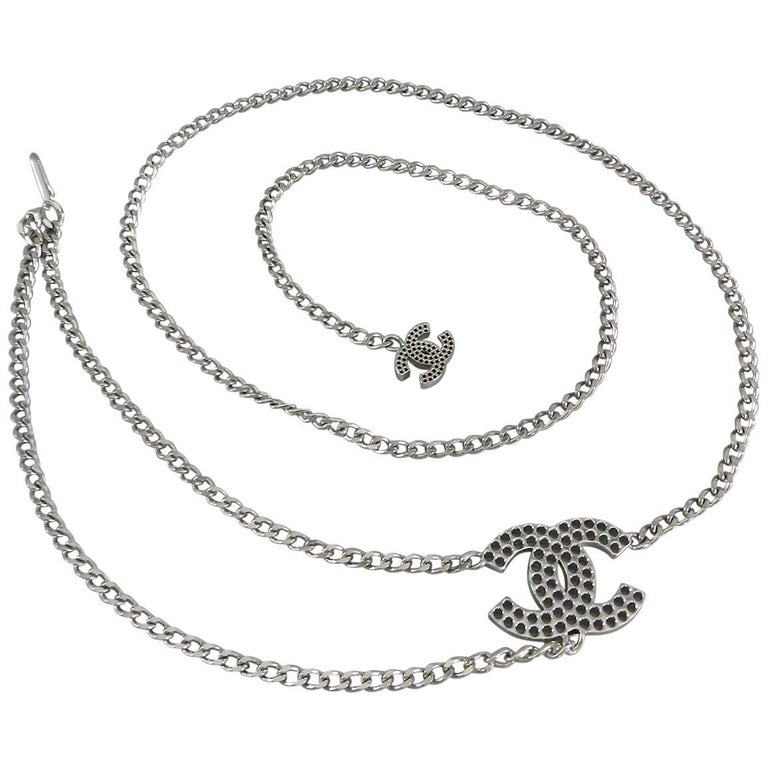 Chanel Silver Perforated CC Chain Belt at 1stDibs cc belt
