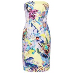 Mary Katrantzou Yellow Patterned Strapless "Olympia" Cocktail Dress