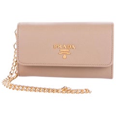 Prada New Nude Leather Gold 2 in 1 Wallet on Chain WOC Clutch Flap Bag in Box