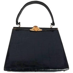 Retro 1960s Black Alligator Handbag