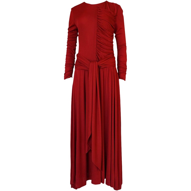 1980s Karl Lagerfeld Red Silk Jersey Dress with Sash For Sale at 1stdibs