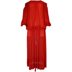 1970s Yves Saint Laurent Red Gauze Multi Length Caftan Dress