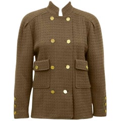 1990s Chanel Brown Double Breasted Boucle Jacket