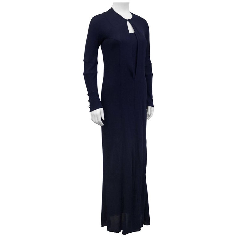 jc penney blue dress c.1974 Karl Lagerfeld for Chloe Blue Floral Print Silk Print Dress & Capelet