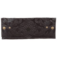 Balmain New Black Textured Ornate Gold Envelope Evening Clutch Bag