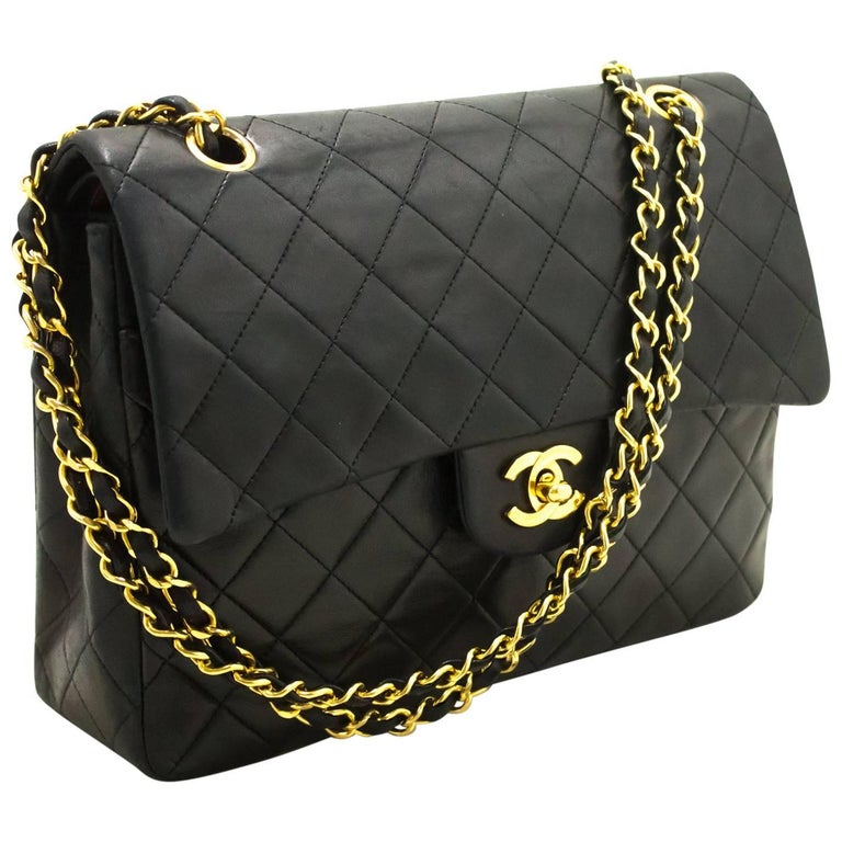CHANEL Double Flap Chain Shoulder Bag Black Quilted Lambskin Gold For Sale at 1stdibs
