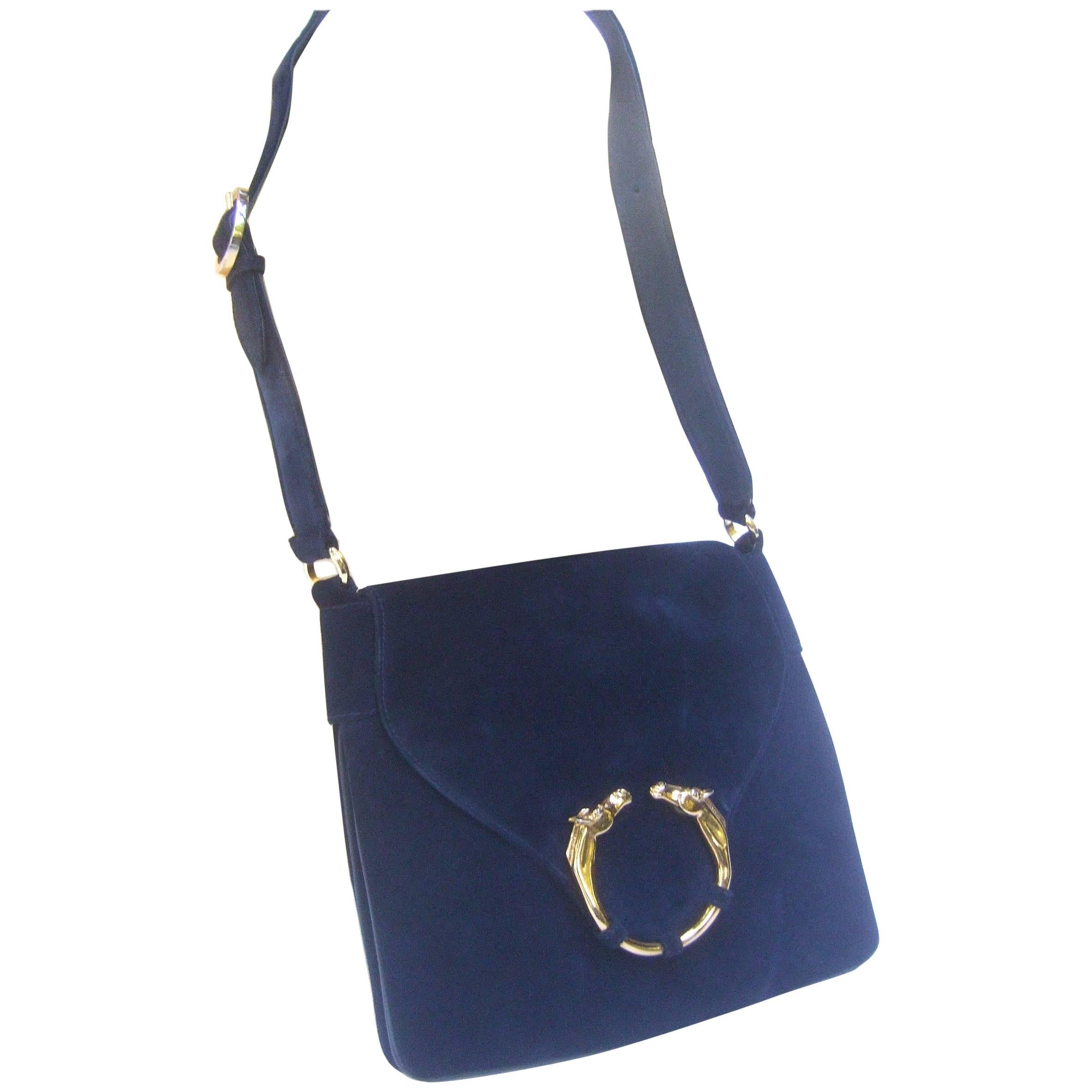 Gucci Rare Midnight Blue Equine Emblem Shoulder Bag c1970s For Sale